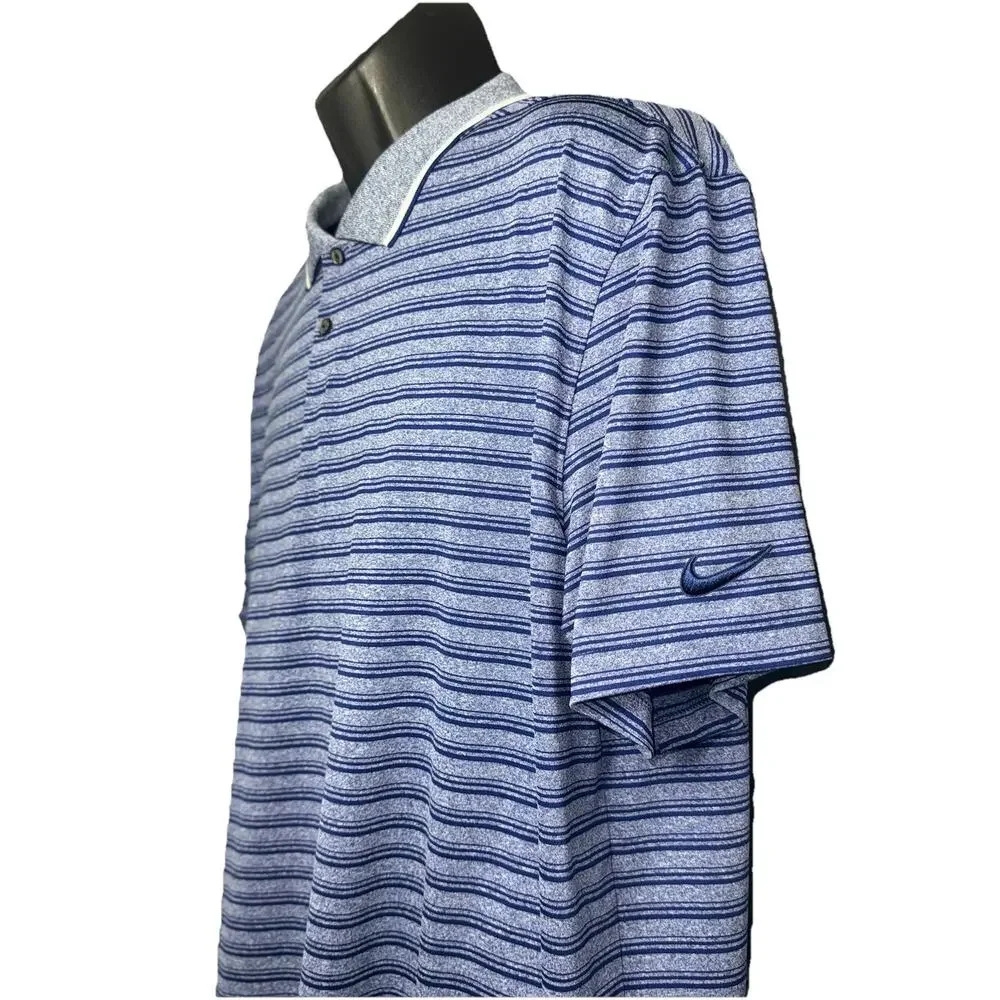 Nike Golf Polo Shirt Adult XL Dri-Fit Blue Stripe Standard Rugby Activewear Mens